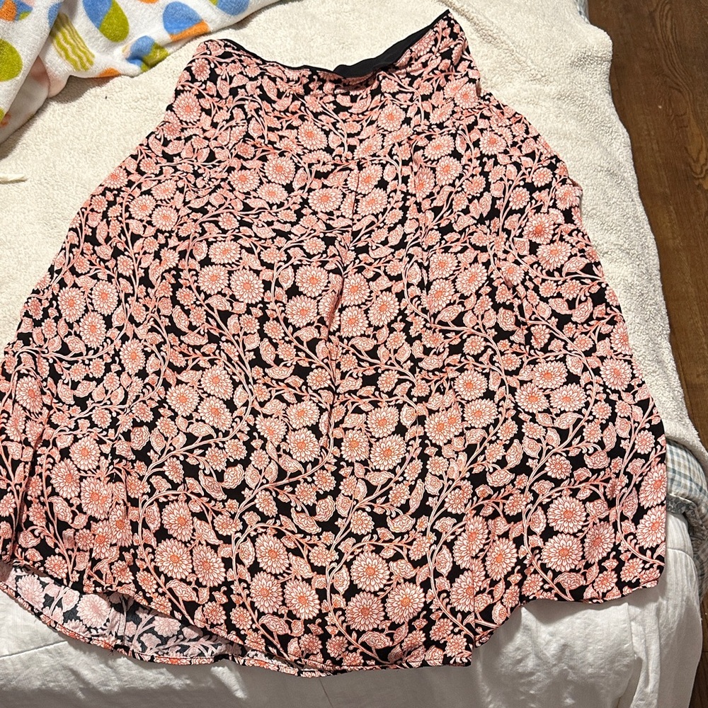 Reiss Pink and Black Floral A-Line Skirt